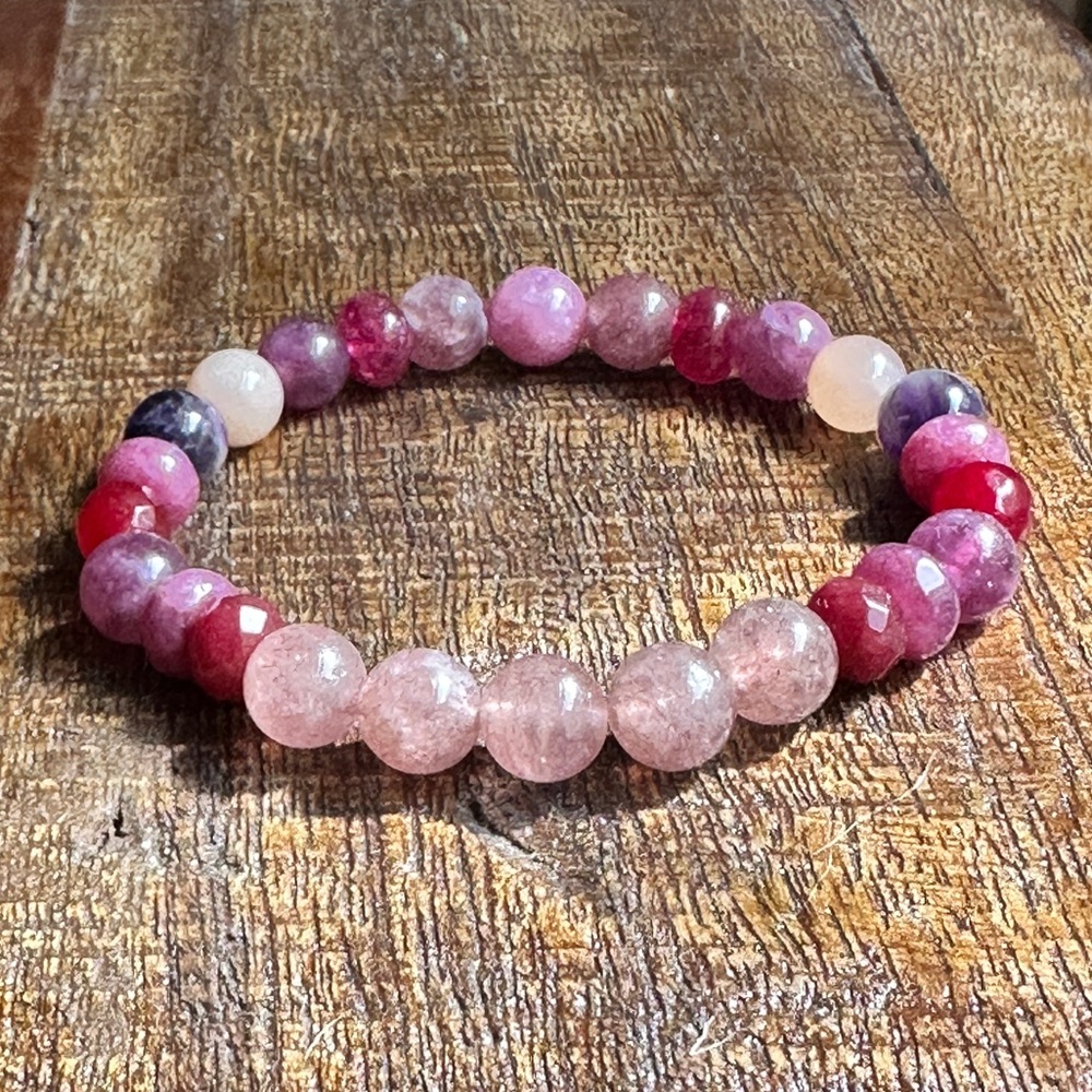 Ruby Love Crystal Bead Bracelet Strawberry Quartz Tourmaline Pink